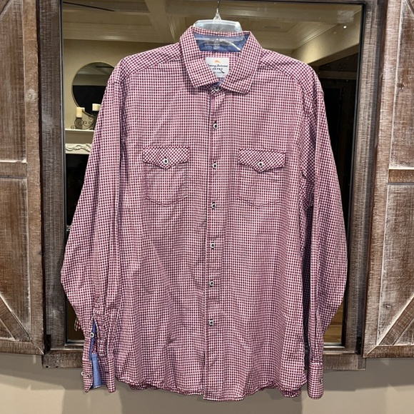 Tommy Bahama Jeans Shirt Island Crafted Button Front Mens Large Long Sleeve Red - Picture 2 of 16